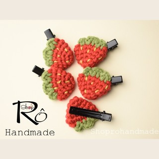 Kẹp tóc mỏ vịt hình trái dâu đá Đà Lạt cho nữ và bé gái 4cm |Cặp tóc mái xinh |Shop Rô Handmade