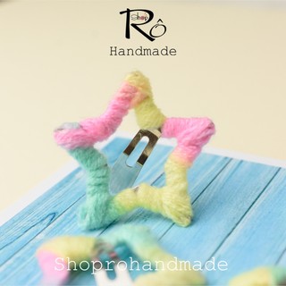 Kẹp tóc hình ngôi sao năm cánh len cute cho bé gái 3cm |Cặp tóc mái bên đẹp |Shop Rô Handmade