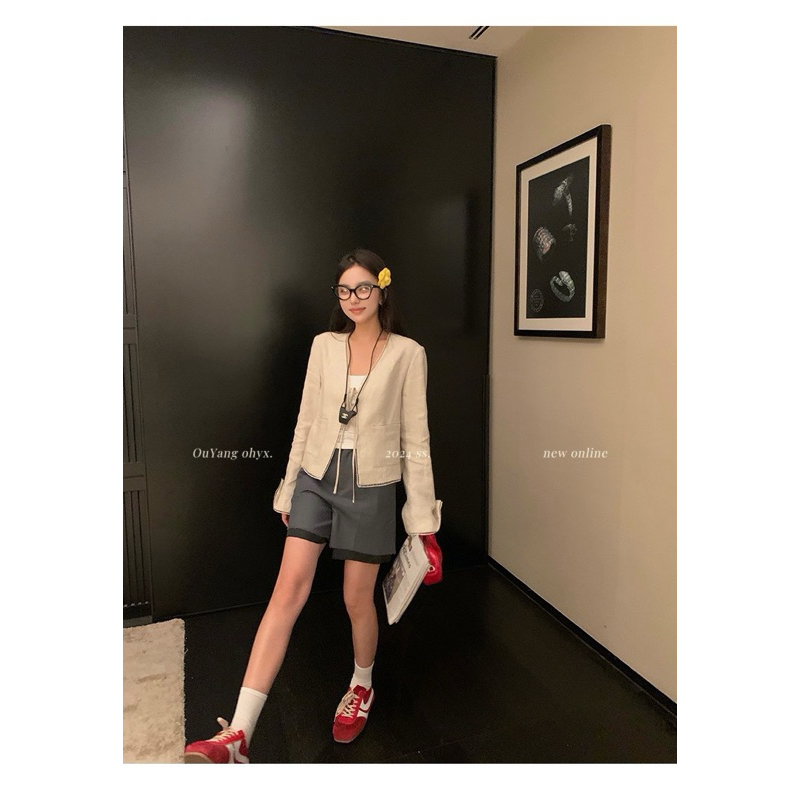 Amy set- set áo khoác ngoài và chân váy dài linen