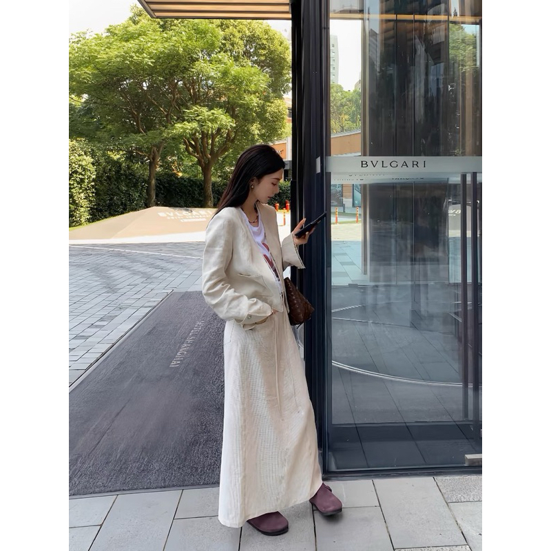 Amy set- set áo khoác ngoài và chân váy dài linen