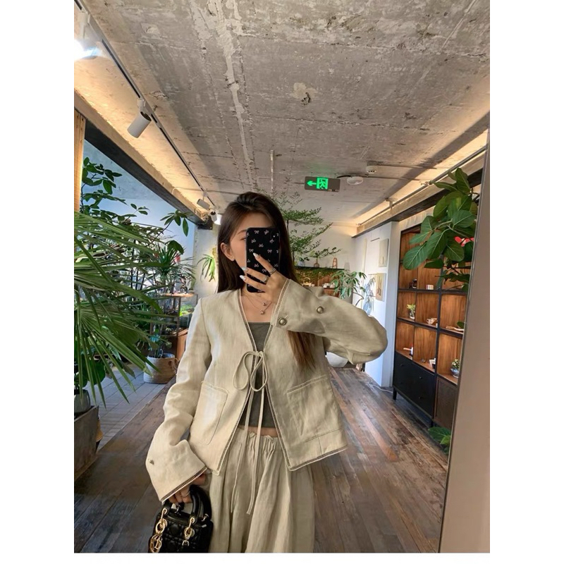 Amy set- set áo khoác ngoài và chân váy dài linen