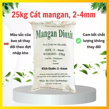 25kg Cát Mangan - Lọc Nước Nhiễm Sắt, Phèn, Nước Nhiễm Mangan, Asen, Hàm Lượng MnO2>25%, Kích Thước 2-4mm