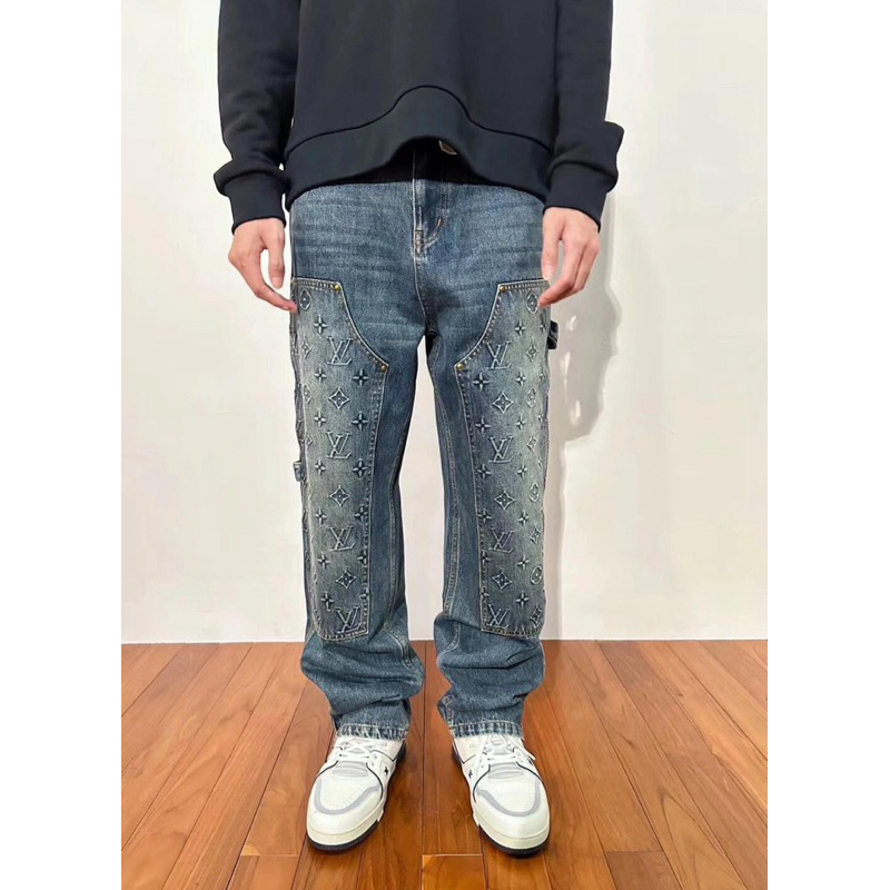 ⚡️[Hight Quality] Quần Jeans Lu1s Vu11on Blue Monogram Workwear Denim Pants-Điềm Nhấn Họa Tiết Dập Nổi Cách Điệu Loại 1