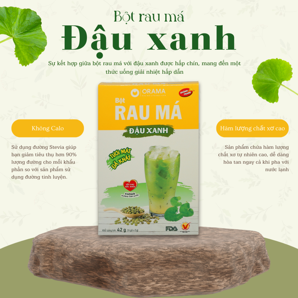 Product image Bột Rau Má Đậu Xanh Đường cỏ ngọt Quảng Thanh ( 3g x 14 gói/ hộp) 2