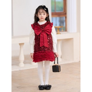𝐀𝐩𝐫𝐢𝐥 𝐛𝐞́𝐛𝐞́ - SET TUTU váy dạ suông màu trắng be đỏ mùa đông mặc tết cho bé gái sang chảnh tiểu thư