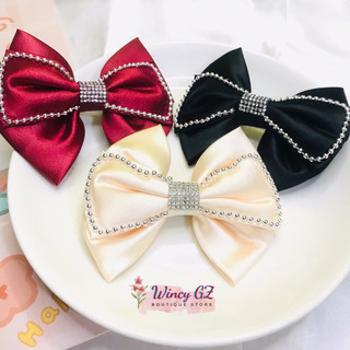 Nơ Lớn Kẹp Tóc Satin Viền Bi Thời Trang