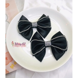 Nơ Lớn Kẹp Tóc Satin Viền Bi Thời Trang