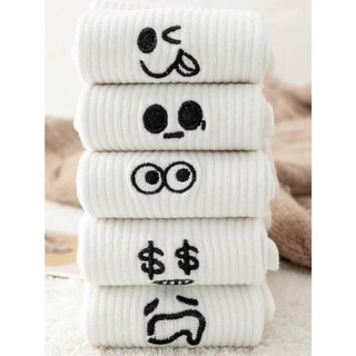 Set 5 Đôi [ Có Lẻ 1 Đôi ] Tất Cotton Cổ Trung In MẶt Biểu Cảm Hoạt Hình Siêu Ngộ Nghĩnh  tt39