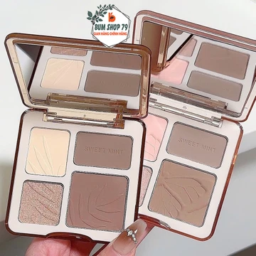 Bảng phấn tạo khối Sweet Mint 4 ô má hồng bắt sáng hiệu ứng lì mịn, Bảng phấn mắt 4 ô giúp bắt sáng và tạo khối tự nhiên