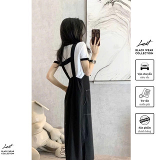 Set váy yếm lệch vạt cách điệu kèm áo phông phối đen trắng LUST chất liệu dày dặn TM47