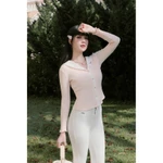 Áo cadigan cotton kẻ hồng cổ thủy thủ phối trắng + Quần bò trắng ống loe tôn dáng(sản phẩm tách lẻ - lưu ý khi đặt hàng) — ảnh 4