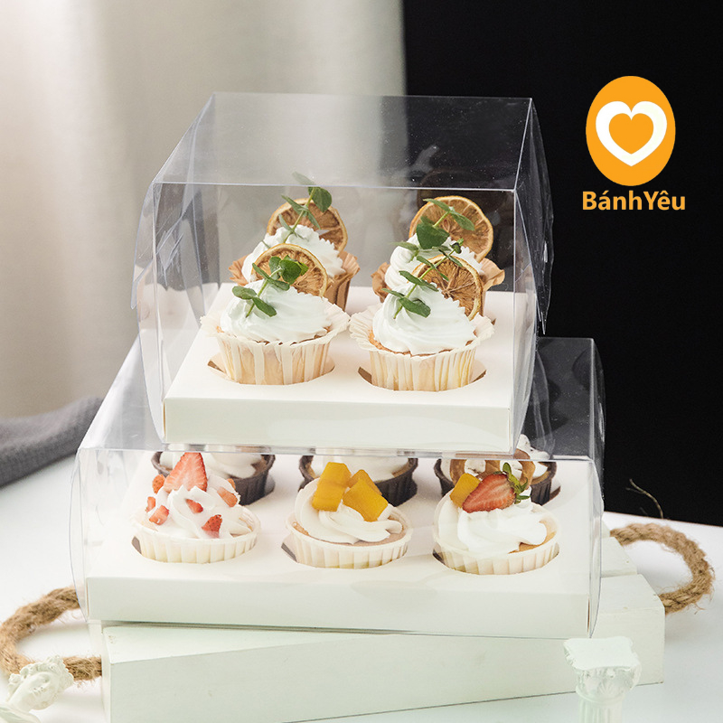 Hộp Mica trong suốt đựng bánh Cupcake 4/6 ô, Hộp quà tặng, Giáng Sinh, sinh nhật