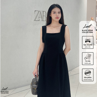 Đầm hai dây bản to cổ vuông chiết eo dáng dài LUST chất liệu dày dặn Y57