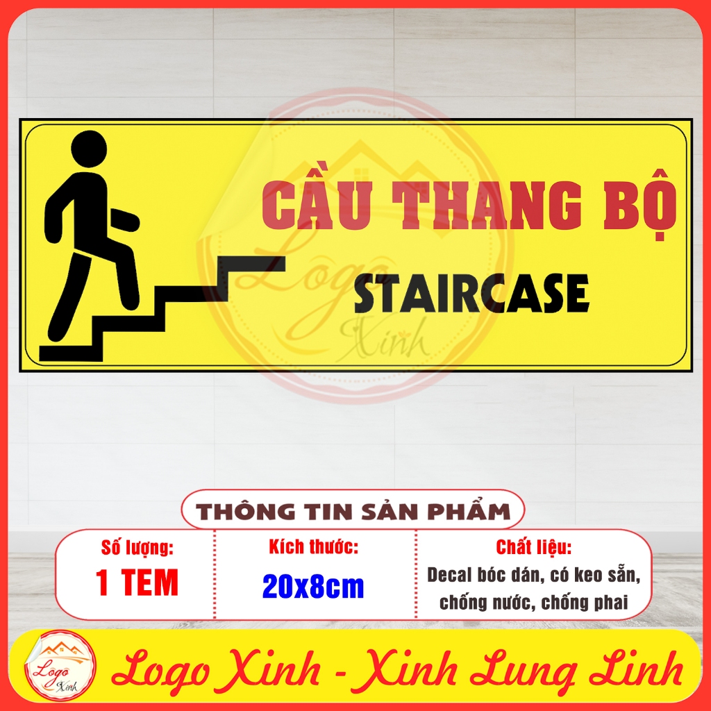 LOGO TEM STICKER THÔNG BÁO CHỈ DẪN VỊ TRÍ CẦU THANG BỘ - STAIR CASE ...