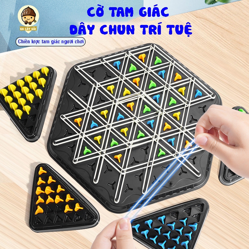 Đồ chơi cờ tam giác trí tuệ nối dây chun trò chơi liên kết tam giác Triangle Chain game, giúp bé phát triển tư duy