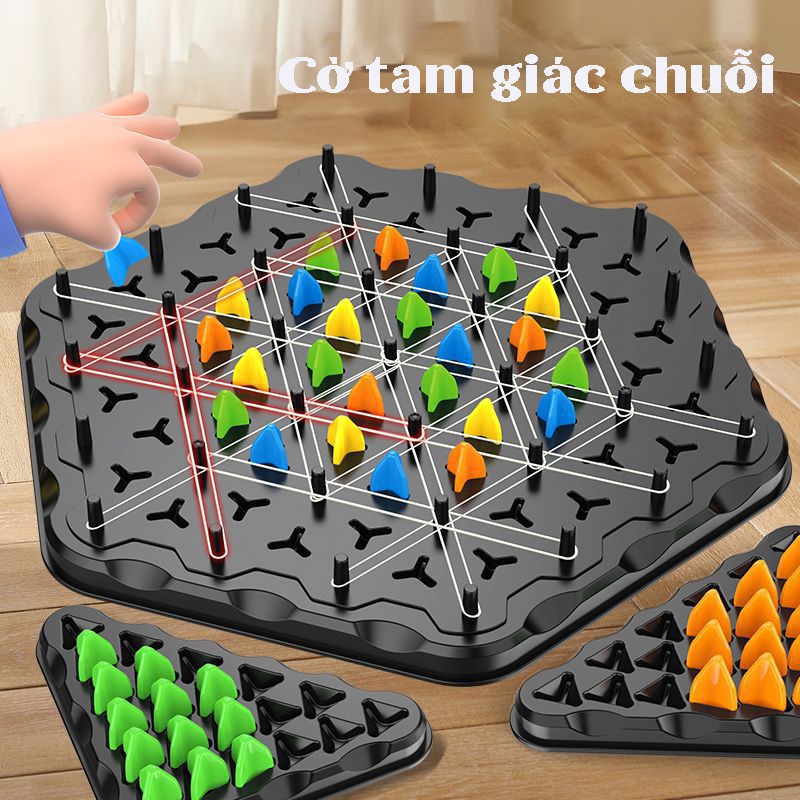 Đồ chơi cờ tam giác trí tuệ nối dây chun trò chơi liên kết tam giác Triangle Chain game, giúp bé phát triển tư duy
