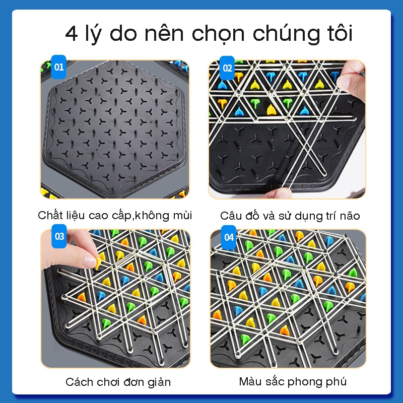 Đồ chơi cờ tam giác trí tuệ nối dây chun trò chơi liên kết tam giác Triangle Chain game, giúp bé phát triển tư duy