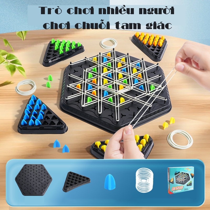 Đồ chơi cờ tam giác trí tuệ nối dây chun trò chơi liên kết tam giác Triangle Chain game, giúp bé phát triển tư duy