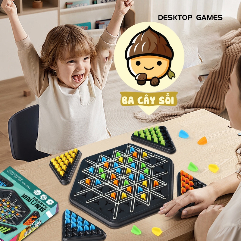 Đồ chơi cờ tam giác trí tuệ nối dây chun trò chơi liên kết tam giác Triangle Chain game, giúp bé phát triển tư duy