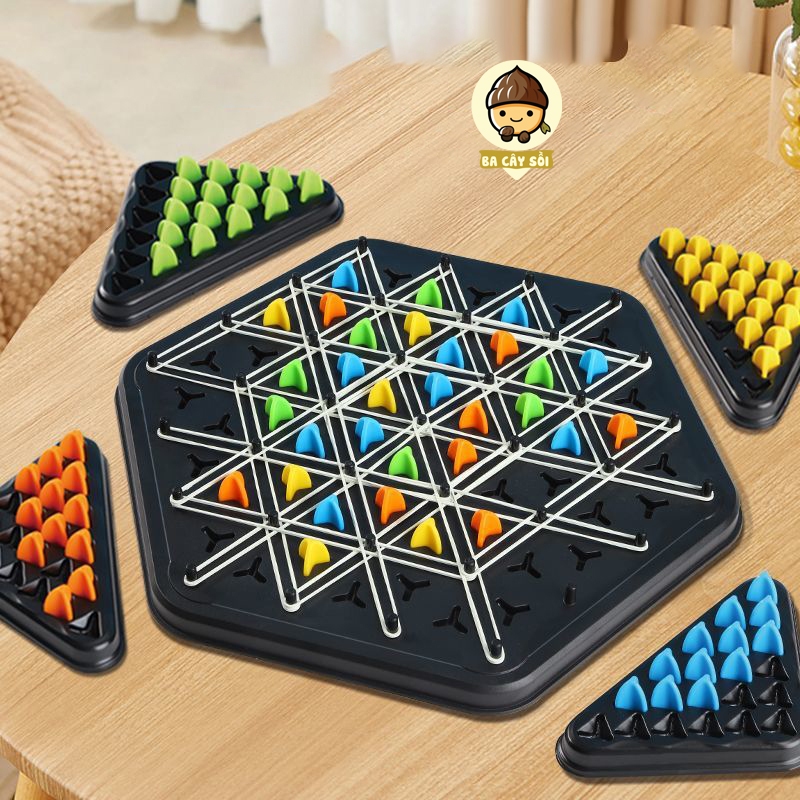 Đồ chơi cờ tam giác trí tuệ nối dây chun trò chơi liên kết tam giác Triangle Chain game, giúp bé phát triển tư duy