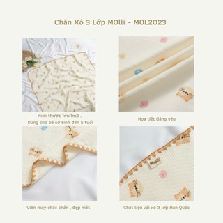 Chăn Đắp Xô 3 Lớp Molli 1mx1,2m Cho Bé Trai & Bé Gái
