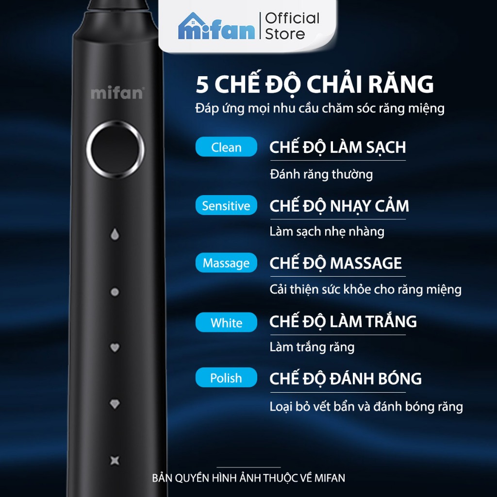 Bàn Chải Điện MIFAN Sonic X5 / X7 - Máy đánh răng sóng âm công nghệ Đức - Tặng kèm 3 đầu thay thế