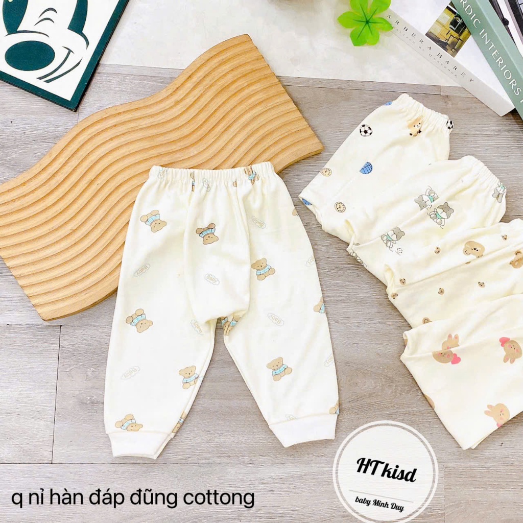Quần dài chục COTTON NỈ HÀN đáp đũng cho bé trai bé gái họa tiết thú đáng yêu 3-13kg mesocshop