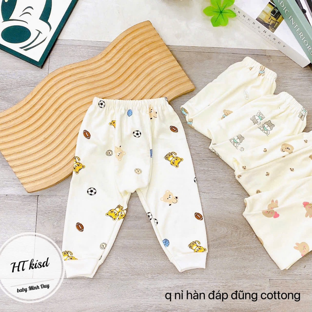 Quần dài chục COTTON NỈ HÀN đáp đũng cho bé trai bé gái họa tiết thú đáng yêu 3-13kg mesocshop