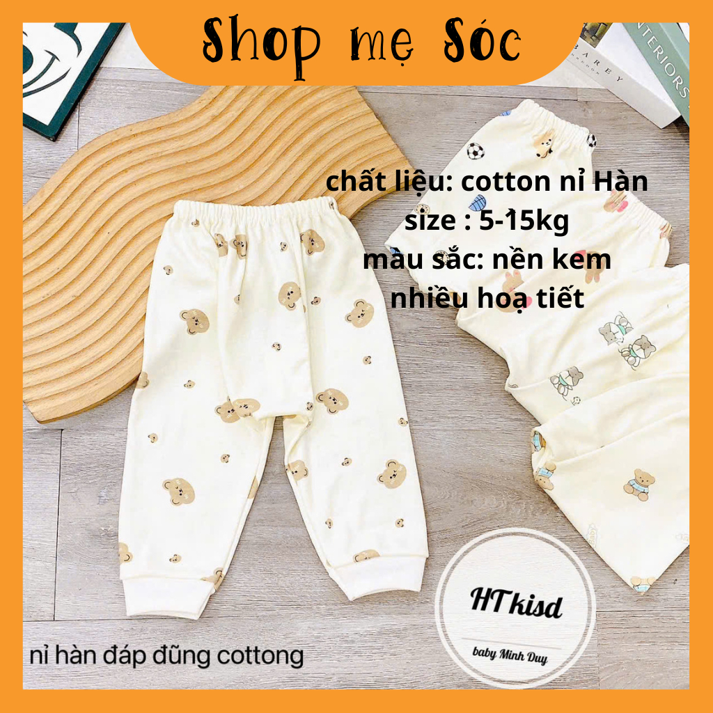 Quần dài chục COTTON NỈ HÀN đáp đũng cho bé trai bé gái họa tiết thú đáng yêu 3-13kg mesocshop