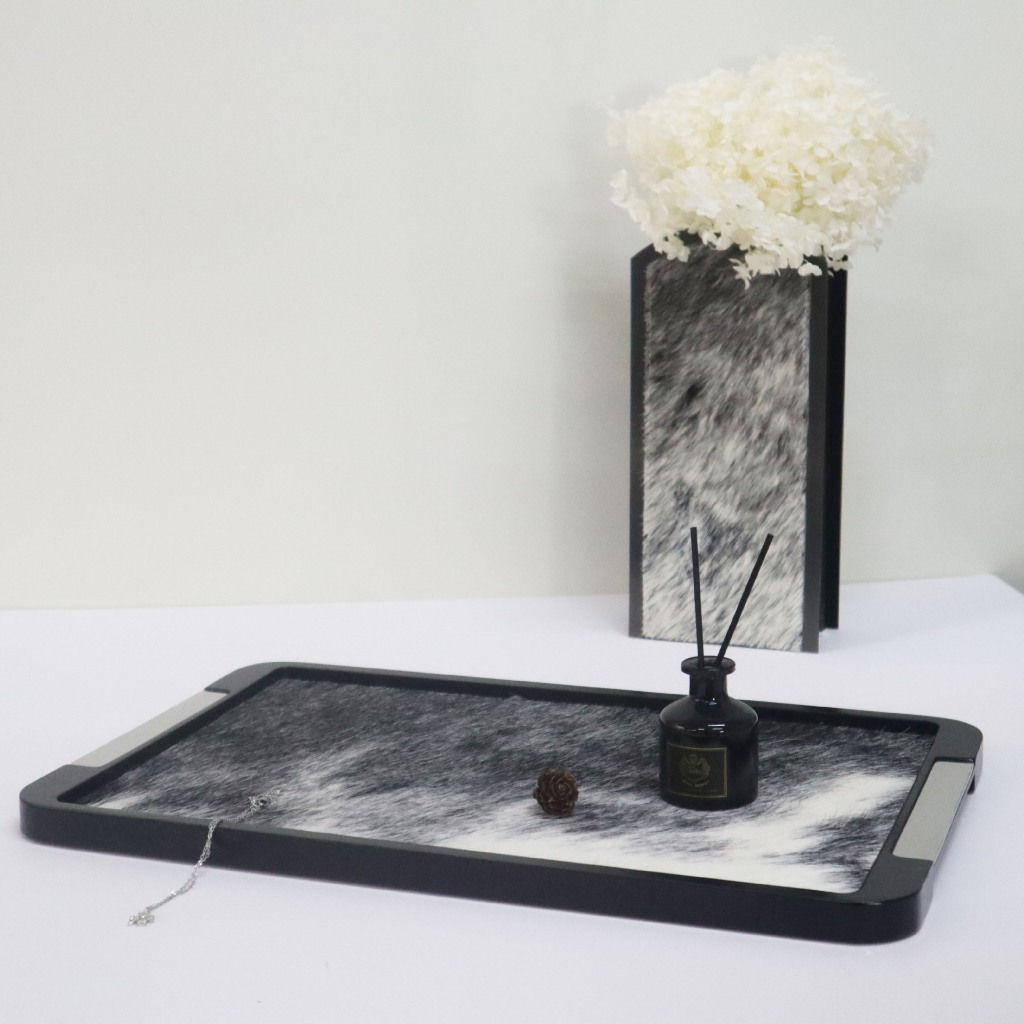 Khay Gỗ Óc Chó Black Walnut Lót Lông Decor Trang Trí Sang Trọng