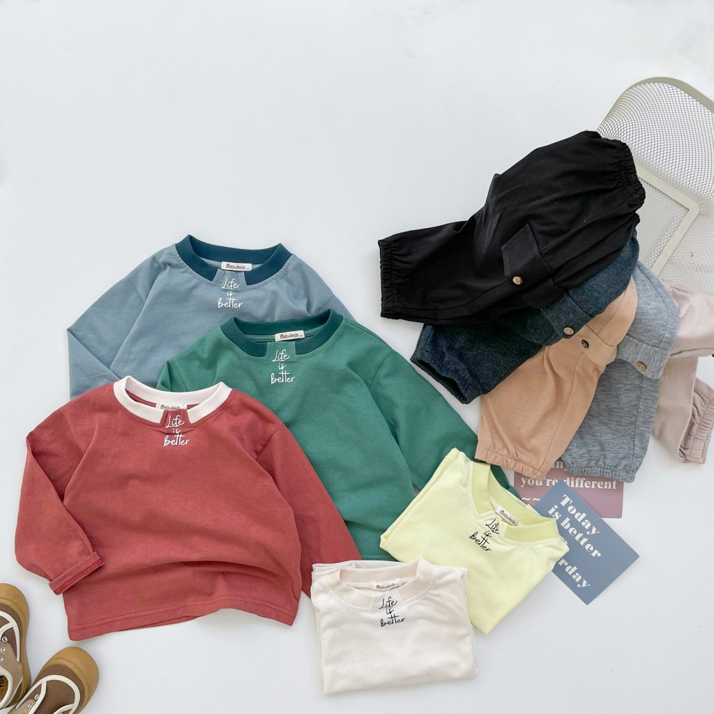 Set bộ dài tay bé trai trơn basic nhiều màu Miniumbaby, chất cotton mềm mại, bé đi học đi chơiSB2073