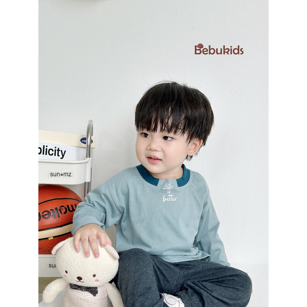 Set bộ dài tay bé trai trơn basic nhiều màu Miniumbaby, chất cotton mềm mại, bé đi học đi chơiSB2073