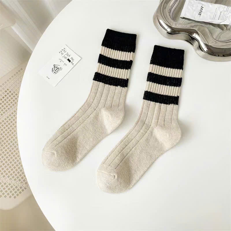 Tất Nữ - Set 10 Đôi Tất vớ nữ Cổ Cao Kiểu Dáng 3 Sọc Ngang Thấm Hút Mồ Hôi Thoáng Mát (Tuyển   )