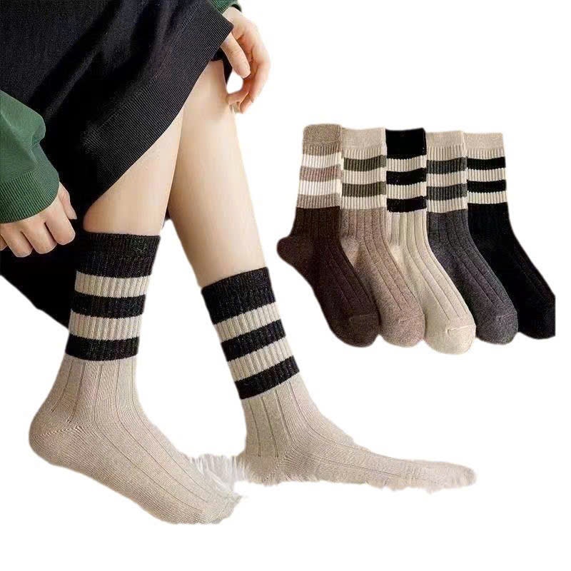 Tất Nữ - Set 10 Đôi Tất vớ nữ Cổ Cao Kiểu Dáng 3 Sọc Ngang Thấm Hút Mồ Hôi Thoáng Mát (Tuyển   )
