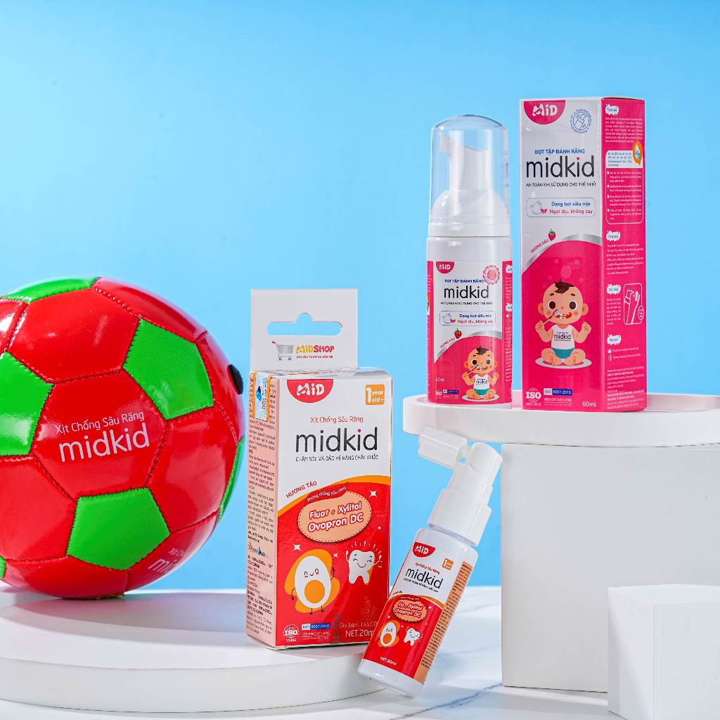 Ảnh Combo Xịt chống sâu răng Midkid vị táo + Bọt tập đánh răng vị dâu - Tặng Bàn chải U hình thú ngẫu nhiên + Sticker 2