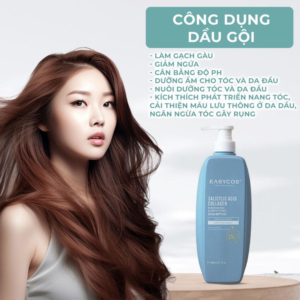 Cặp Dầu Gội Xả EASYCOS 800mlx2 | Sạch Da Đầu, Dưỡng Tóc Mềm Mượt Cho Tóc Dầu & Khô Xơ