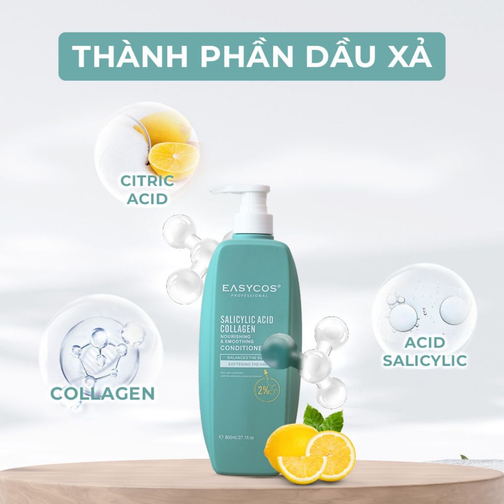 Cặp Dầu Gội Xả EASYCOS 800mlx2 | Sạch Da Đầu, Dưỡng Tóc Mềm Mượt Cho Tóc Dầu & Khô Xơ