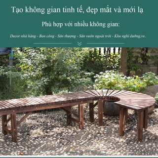 Ghế gốc cây ngoài trời gỗ thông sơn ngoại thất bền đẹp dày dặn - Ghế gỗ bán nguyệt , kệ bán nguyệt đa năng ngoài trời
