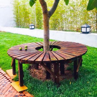 Ghế gốc cây ngoài trời gỗ thông sơn ngoại thất bền đẹp dày dặn - Ghế gỗ bán nguyệt , kệ bán nguyệt đa năng ngoài trời