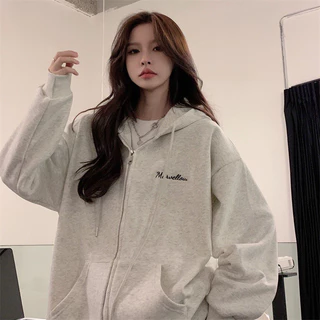 ÁO HOODIE ZIP KÉO KHÓA IN CHỮ TRƯỚC NGỰC PHONG CÁCH HÀN QUỐC