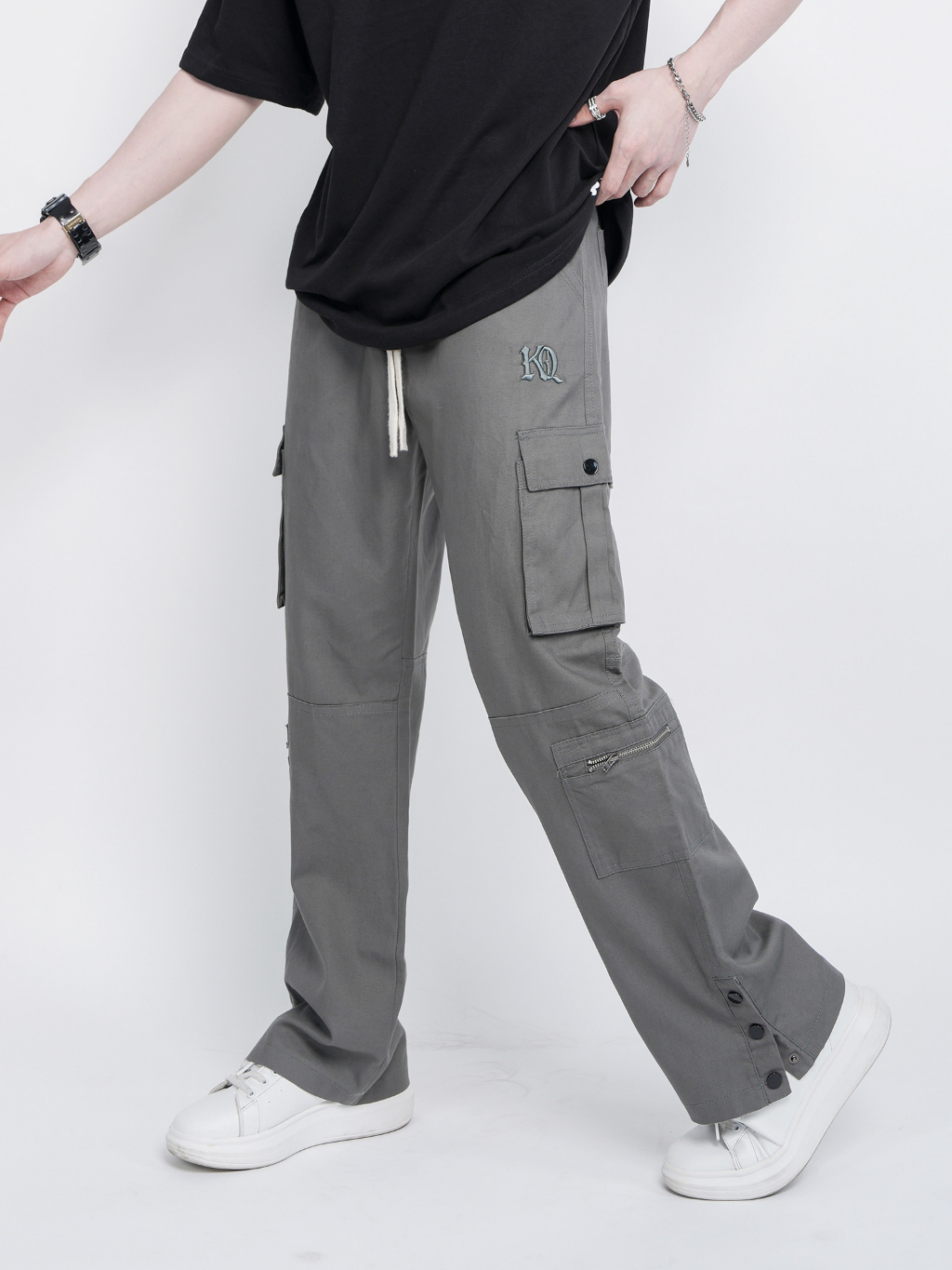 Ảnh Quần cargo nam nữ KQSTYLING kaki co giãn vải mềm lưng thun - V6 - Xám Đậm 1