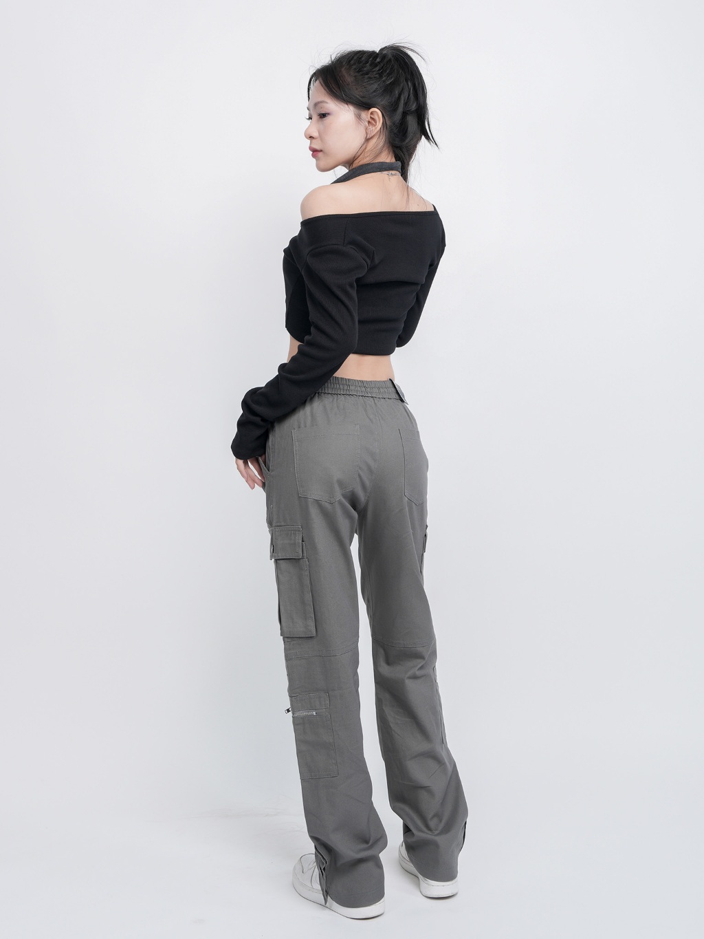 Ảnh Quần cargo nam nữ KQSTYLING kaki co giãn vải mềm lưng thun - V6 - Xám Đậm 3