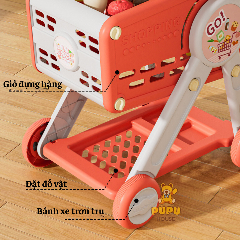 Đồ Chơi Xe Đẩy Siêu Thị Thông Minh CAO 54CM Đồ Chơi Bán Hàng Đồ Chơi Đi Mua Sắm Đồ Chơi Nấu Ăn Nhà Bếp  - PUPU HOUSE