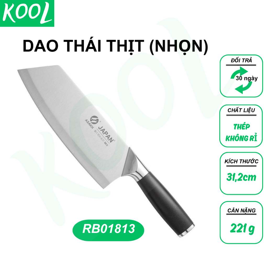 Dao làm bếp vuông của Nhật, dao thái thịt, dao cắt thịt RB01813 - KOOL ASAKH