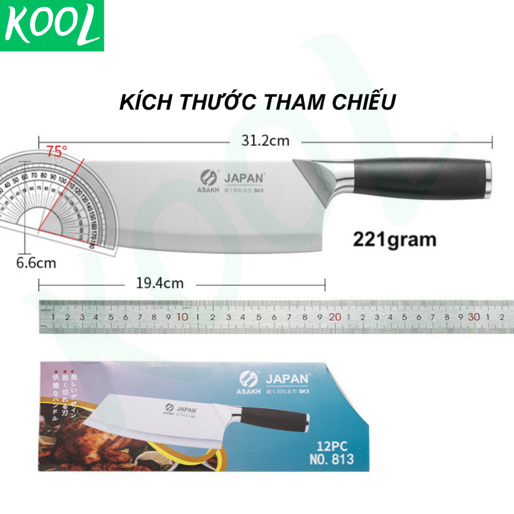 Dao làm bếp vuông của Nhật, dao thái thịt, dao cắt thịt RB01813 - KOOL ASAKH