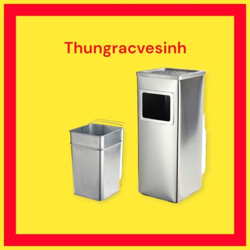 Thùng rác inox vuông có gạc tàn thuốc lá ( Bạc) | Shopee Việt Nam