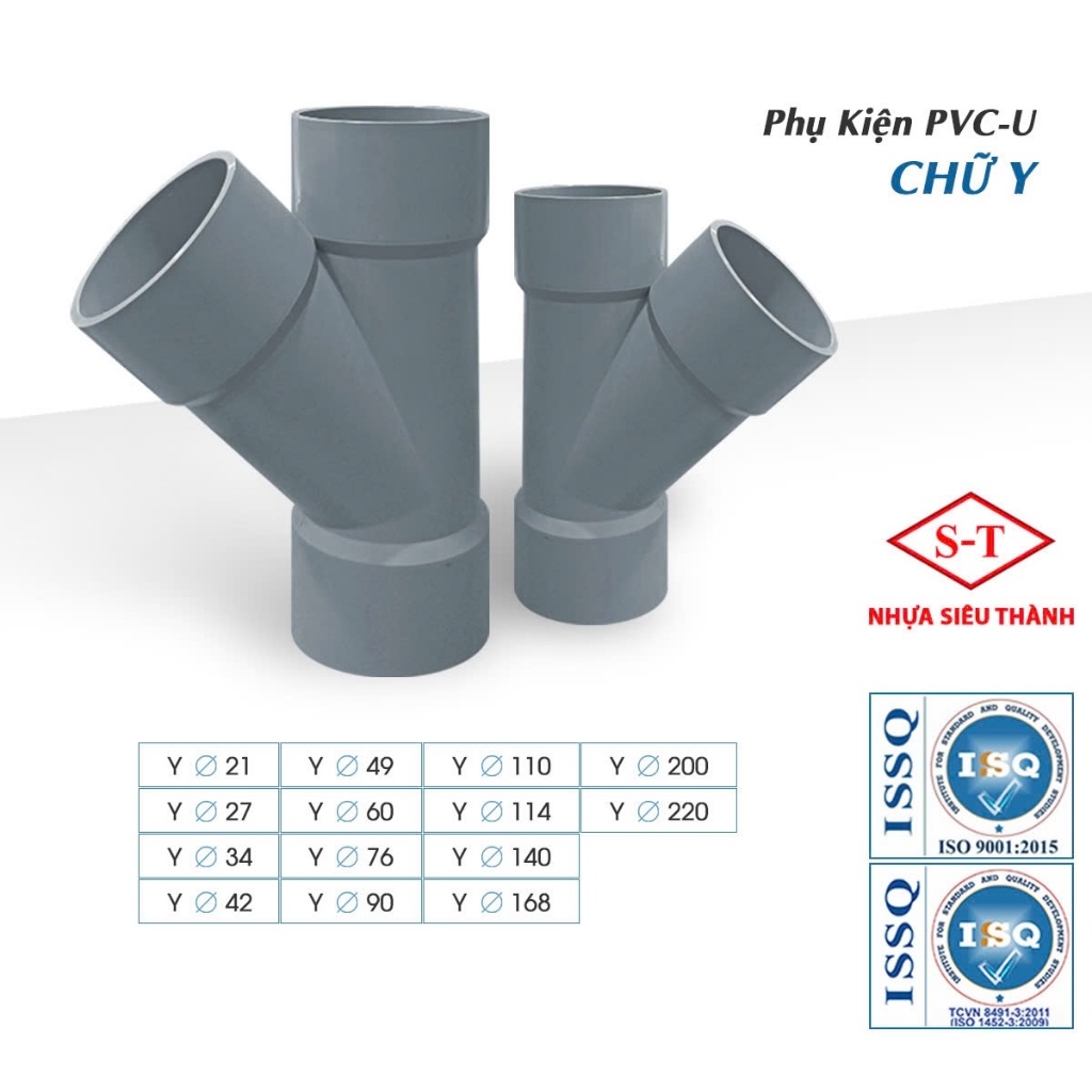[COMBO 1 BỊCH] Cút/Nối chữ Y, ba chạc nhựa PVC 21, 27, 34, 42, 49, 60 ...