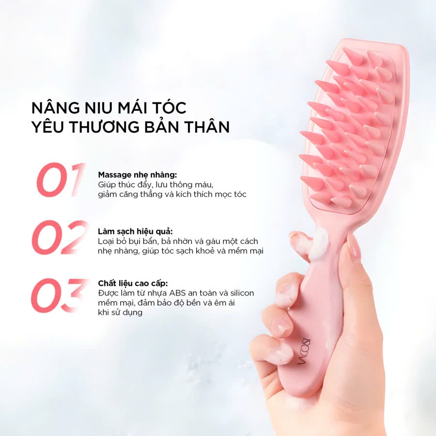 Lược Gội & Massage Đầu Răng Silicone Có Tay Cầm VACOSI MASSAGE & SHAMPOO COMB - C21