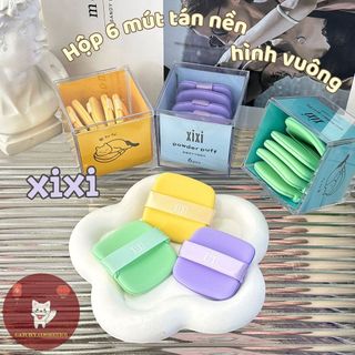 [XIXI] Hộp 6 Mút XIXI Trang Điểm Hình Vuông, Sticker Mèo XIXI Powder Puff (GJ-30)