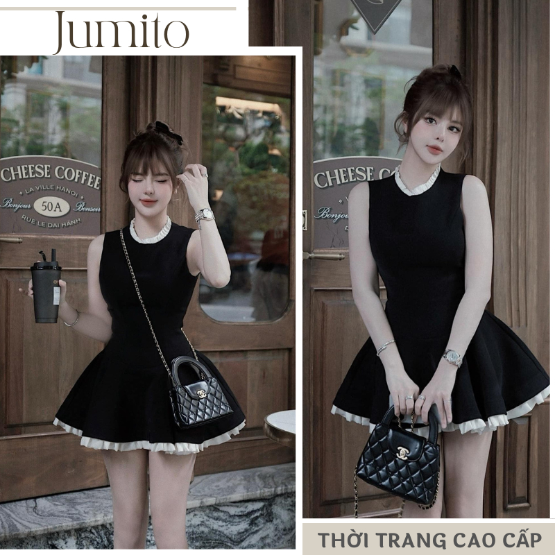Váy nữ không tay chất liệu cao cấp màu đen Jumito, đầm nữ dáng xòe cổ tròn phong cách sang trọng thanh lịch HCOM2626